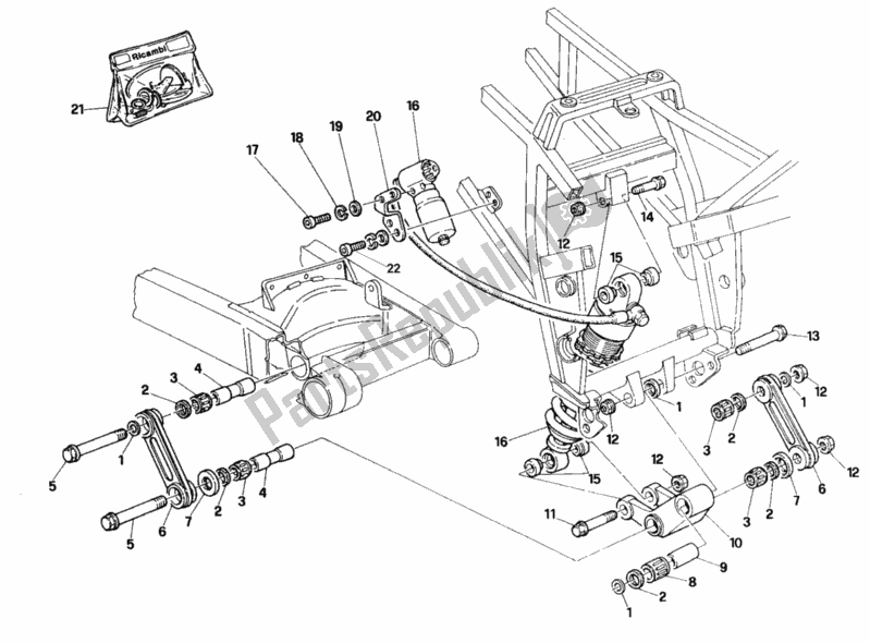 All parts for the Rear Shock Absorber of the Ducati Paso 907 I. E. 1990